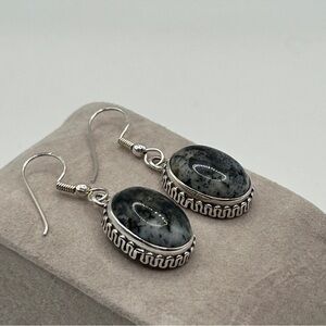 925 Sterling Bali Black Moss Agate Stone Earrings